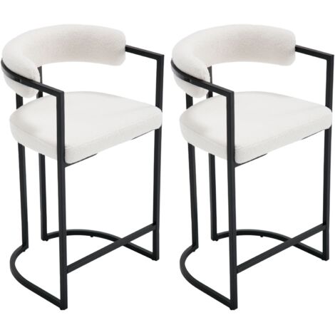 Barhocker 2er Set Samt Küchenhocker Barstühle mit schwarzen Metallbeinen Moderne Bistrohocker Frühstückshocker für Küch, Weiß