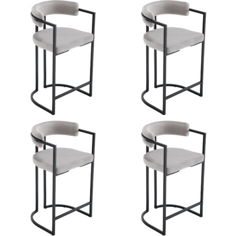 Barhocker 4er Set Samt Küchenhocker Barstühle mit schwarzen Metallbeinen Moderne Bistrohocker Frühstückshocker für Küche, Grau