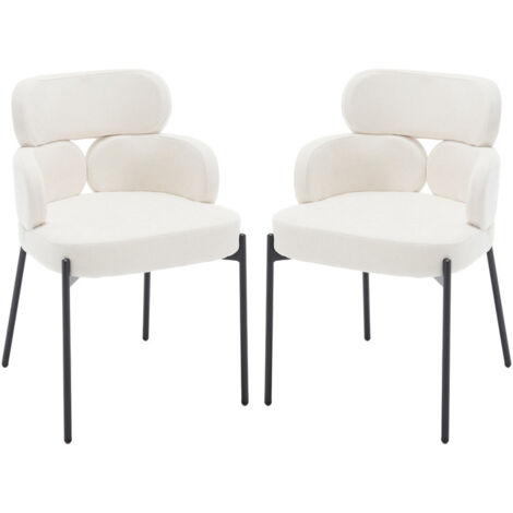 Esszimmerstühle für Küche Wohnzimmer armlos aus Chenille mit Schwarze Metallbeine Beige 2er Set Wahson
