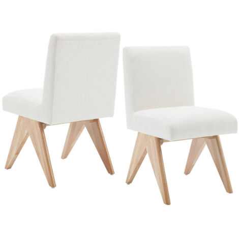 Esszimmerstühle für Küche aus Chenille Polster mit Holzbeine ohne Armlehnen Beige 2er Set Wahson