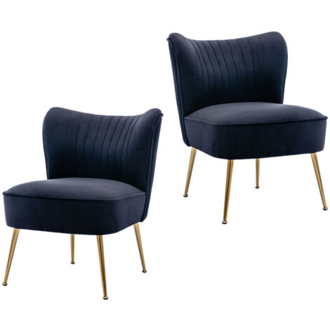 Relaxsessel für Wohnzimmer aus Samt moderner Ohrensessel mit goldenen Metallbeine Schwarz 2er Set Wahson