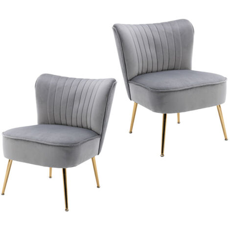 Relaxsessel für Wohnzimmer aus Samt moderner Ohrensessel mit goldenen Metallbeine Grau 2er Set Wahson