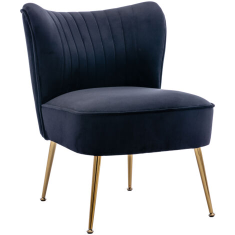 Relaxsessel für Wohnzimmer aus Samt moderner Ohrensessel mit goldenen Metallbeine Schwarz Wahson