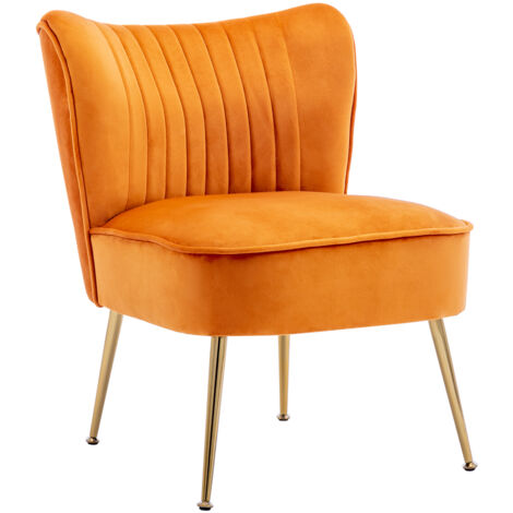 Relaxsessel für Wohnzimmer aus Samt moderner Ohrensessel mit goldenen Metallbeine Orange Wahson