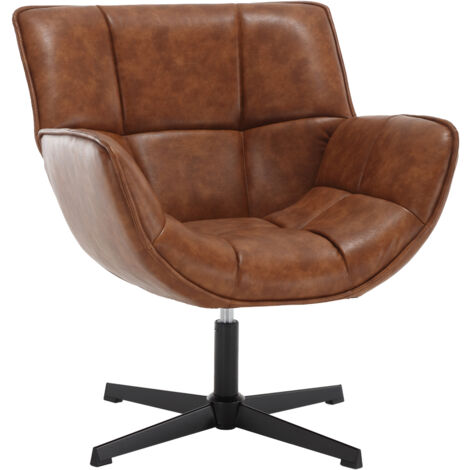 Loungesessel aus Kunstlederbezug, Drehsessel Wohnzimmer 360° Polstersessel mit Dicker Sitzfläche Relaxsessel, Braun