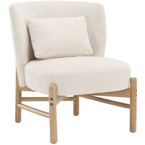 Loungesessel aus Chenille Retro Polstersessel mit Massivholzbeinen Relaxsessel Dicker Kissen, Relaxsessel Einzelsessel Washon, Weiß