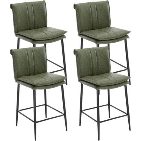 Barhocker 4er Set, Moderner Küchenhocker mit Lehne PU Leder Barstuhl Metallbeine Doppelschicht Kissen Thekenstühle für Hausbar, Grün