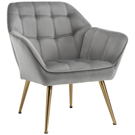 Wahson Sessel Wohnzimmer gepolsterter Ohrensessel mit Metallbeinen moderner Armlehnstuhl, Samt, Grau