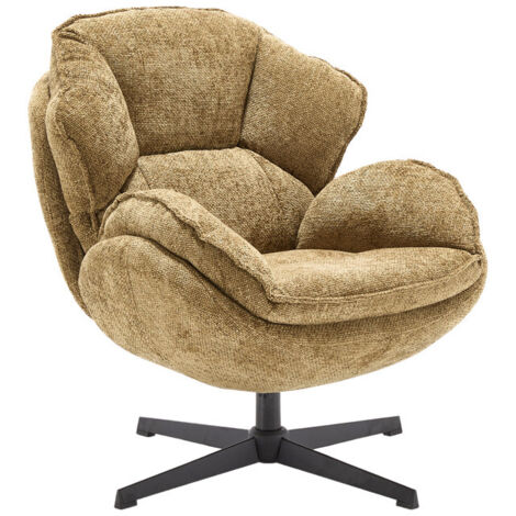 Wahson Relaxsessel aus Chenille, Bequemer Sessel Wohnzimmer Relaxsessel mit Armlehnen, 360° drehbarer Loungesessel mit dickem Kissen, Gelb