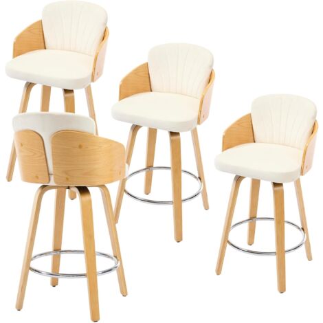Barhocker für Küche Esszimmer Wohnzimmer Drehbar aus Samt mit Holzbeinen Gepolsterte Beige 4er Set Wahson
