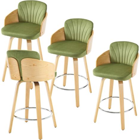 Barhocker für Küche Esszimmer Wohnzimmer Drehbar aus Samt mit Holzbeinen Gepolsterte Grün 4er Set Wahson