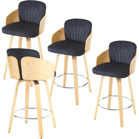 Barhocker für Küche Esszimmer Wohnzimmer Drehbar aus Samt mit Holzbeinen Gepolsterte Schwarz 4er Set Wahson (1/5)