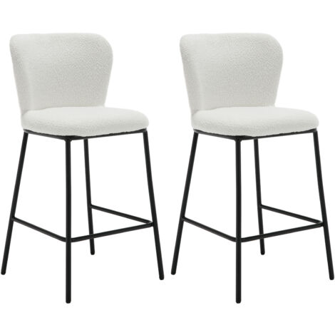 Barhocker für Küche aus Kunstfell Modern mit Rückenlehne Bequemer Weiß 2er Set Wahson (1/5)