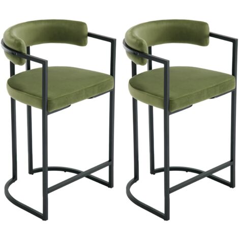 Barhocker 2er Set Samt Küchenhocker Barstühle mit schwarzen Metallbeinen Moderne Bistrohocker Frühstückshocker für Küche, Grün (1/5)