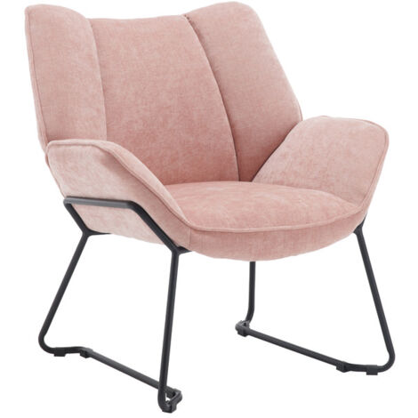 Relaxsessel für Wohnzimmer Balkon aus Chenille Modern mit Metallbeinen Gepolstert Rosa Wahson