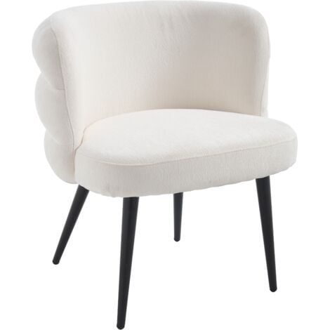 Ya-Home Kunstfell Sessel Weiß - Moderner Loungesessel Mit Metallbeinen