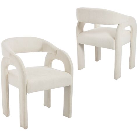 Esszimmerstühle 2er Set, gepolsterter Küchenstühle mit Curved Back Nordic Armlehnstuhl aus Chenille Loungesessel für Esszimmer/Wohnzimmer/Küche, Weiß, Wahson