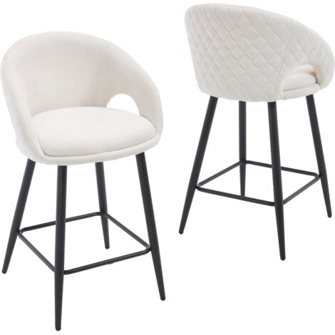 Wahson Barhocker 2er Set, Barstühle mit Rückenlehne Gepolsterte Küchenhocker mit Metallgestell aus Chenille, Beige
