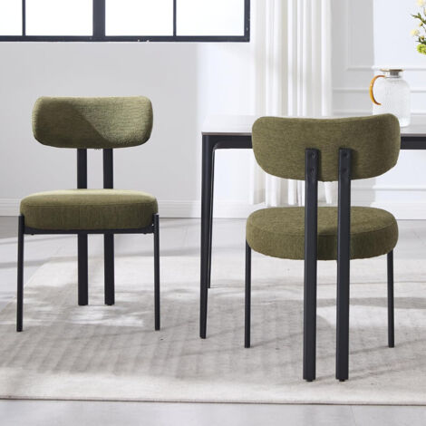Esszimmerstühle 2er Set aus Chenille Wohnzimmer Modern Armlose Akzentstühle Küchenstühle mit Schwarzen Metallbeinen (Grün), Wahson