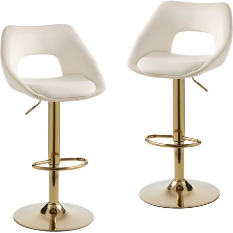 Wahson Barhocker 2er Set, Barstuhl Hochstuhl Höhenverstellbar mit Rückenlehne und Fußstütze aus Samt, Küchenhocker Moderner Bar Stool für Esszimmer, Weiß