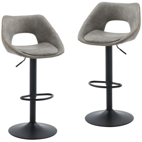 Wahson Barhocker 2er Set, Barstuhl Hochstuhl Höhenverstellbar mit Rückenlehne und Fußstütze aus PU Kunstleder, Küchenhocker Moderner Bar Stool für Esszimmer, Grau