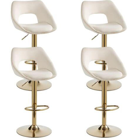 Wahson Barhocker 4er Set, Barstuhl Hochstuhl Höhenverstellbar mit Rückenlehne und Fußstütze aus Samt, Küchenhocker Moderner Bar Stool für Esszimmer, Weiß