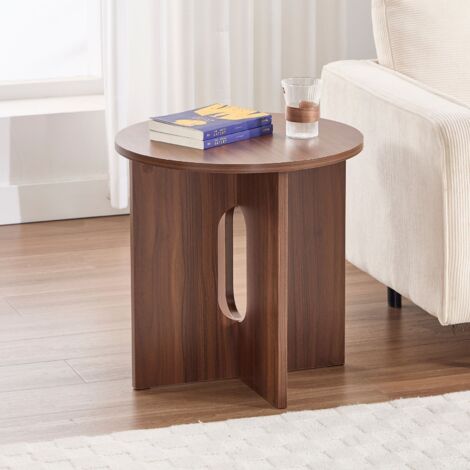 Wahson Couchtisch Rund aus Holz, Wohnzimmertisch mit gekreuzten Beinen, Sofatisch für Wohnzimmer/Schlafzimmer, Walnuss