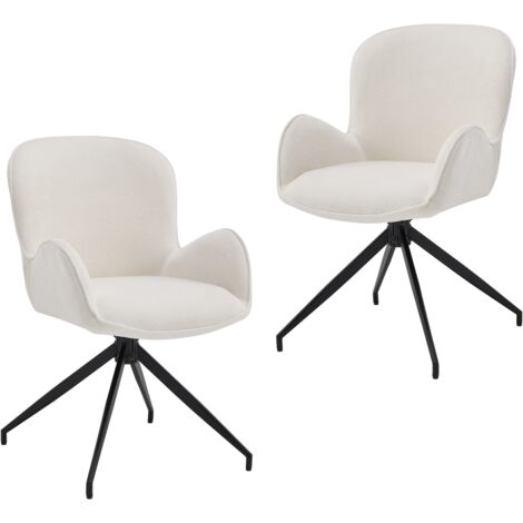 Wahson Esszimmerstühle 2er Set, 360°Küchenstühle Drehbar mit Rückenlehne, Küche Gepolsterte Akzentstühle aus Chenille, Weiß