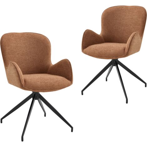 Wahson Esszimmerstühle 2er Set, 360°Küchenstühle Drehbar mit Rückenlehne, Küche Gepolsterte Akzentstühle aus Chenille, Braun