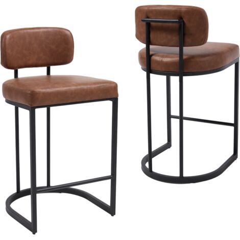 Wahson Barhocker 2er Set, Moderne Barstuhl aus Kunstleder, Bistrohocker mit Fußstütze, Barstühle mit Metallgestell für Hausbar, Braun