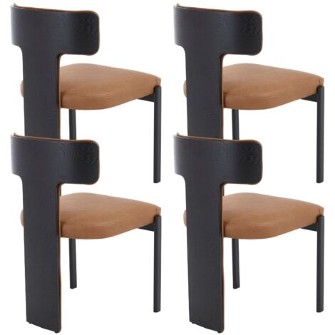 Wahson 4er Set Esszimmerstühle aus Kunstleder, Moderner Küchenstühle mit Geschwungene Holzrückenlehne für Esszimmer/Wohnzimmer, Braun