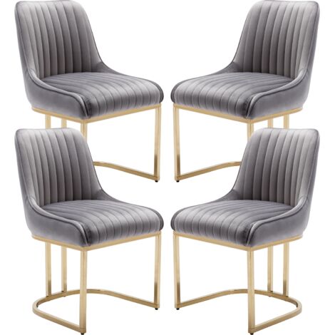 Wahson Esszimmerstühle 4er Set, Samt Stühle mit Lehne und goldenem Metallbein für Küche/Wohnzimmer, Grau
