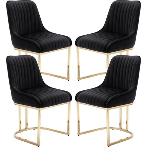Wahson Esszimmerstühle 4er Set, Samt Stühle mit Lehne und goldenem Metallbein für Küche/Wohnzimmer, Schwarz