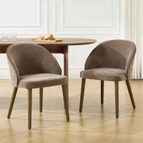 Wahson Esszimmerstühle 2er Set, Chenille Küchenstühle mit Massivholzbeinen, Moderne Polsterstühle für Esszimmer, Braun
