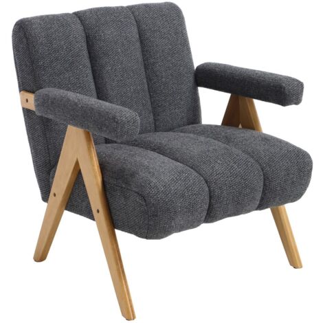 Wahson Relaxsessel aus Chenille, Moderner Armlehnensessel mit Holzbeinen, Loungesessel mit Polster für Wohnzimmer und Schlafzimmer, Grau