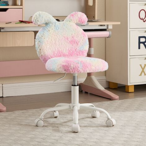 Wahson Bürostühle aus Kunstfell, Höhenverstellbar Kinderschreibtischstuhl ohne Armlehnen, Jugenddrehstuhl mit Rollen für Kinderzimmer, Rosa