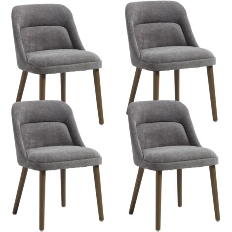 Wahson Esszimmerstühle 4er Set, Retro Küchenstühle mit Chenille-Bezug, Essstuhl mit Holzbeinen, Küchensessel für Esszimmer, Grau