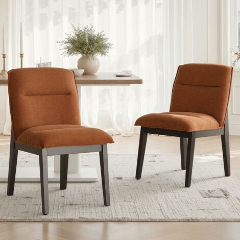 Wahson 2er Set Küchenstühle aus Chenille, gepolsterte Esszimmerstühle ohne Armlehne, Moderne Stühle mit Holzbeinen für Esszimmer, Braun
