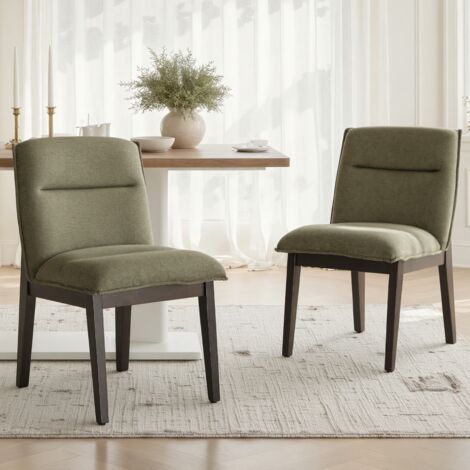 Wahson 2er Set Küchenstühle aus Chenille, gepolsterte Esszimmerstühle ohne Armlehne, Moderne Stühle mit Holzbeinen für Esszimmer, Grün