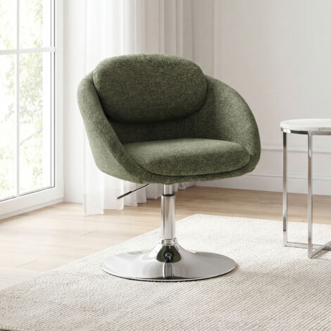 Wahson Drehstuhl Chenille Schminkstuhl höhenverstellbar 360°drehbar Sessel Polsterstuhl ohne Rollen, mit silbernem Sockel für Schlafzimmer, Grün