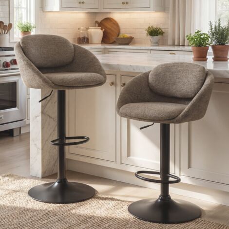 Wahson Barhocker Chenille 2er Set, Barstuhl höhenverstellbar drehbar Bistrohocker gepolsterte, Thekenhocker mit rutschfestem Metallfuß für Heimbar, Braun