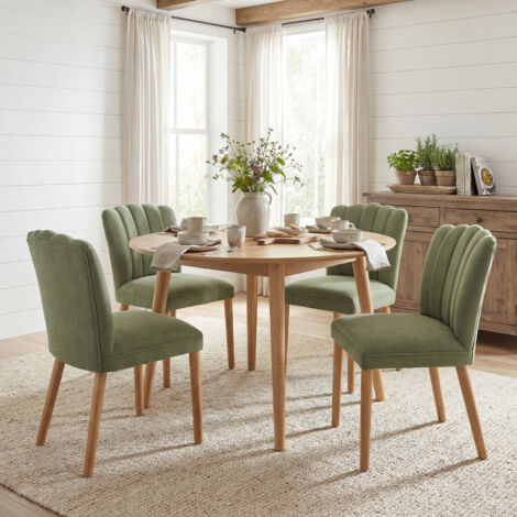 Washson 4er-Set Esszimmerstühle Chenille, Moderne Küchenstühle Bauernhaus Polsterstuhl mit Holzbeine für Esszimmer, Grün