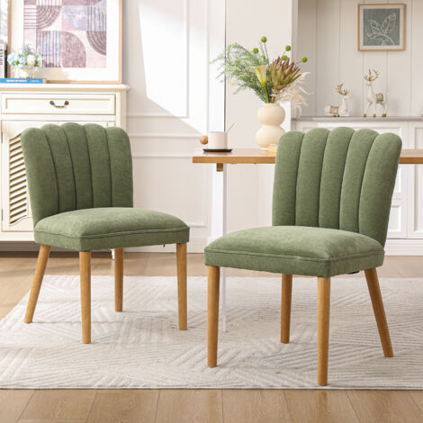 Washson 2er-Set Esszimmerstühle Chenille, Moderne Küchenstühle Bauernhaus Polsterstuhl mit Holzbeine für Esszimmer, Grün