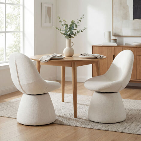 Wahson Esszimmerstuhl drehbar gepolsterter Küchenstuhl ohne Armlehnen Drehstuhl Esszimmer Polsterstuhl Schminkstuhl, 2 Stück, Chenille, Beige