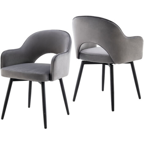 Wahson Esszimmerstühle 2er Set, Samt Stühle mit Metallbeine, Polstersessel 360°drehbar für Küche, Grau