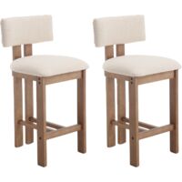Barhocker 2er Set in Leinen weich gepolstert Retro rustikale Theke Stühle mit Holzrahmen für Home Bar Küche Theke, Beige, Wahson