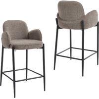 Wahson Barhocker 2er Set, Moderne Barstuhl aus Chenille mit Metallfüßen Dickes Sitzpolster, Bar Stool mit Doppelschichtige Rückenlehne, Braun