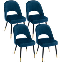 Wahson Esszimmerstühle 4er Set, Samt Küchenstühle mit Metallbeinen, Polsterstuhl mit Hohler Rücken, Blau