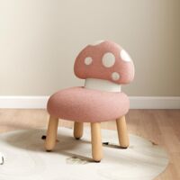 Wahson Kindersessel Chenille Kinderstuhl mit Pilzförmiger Rückenlehne Kinderhocker mit holzbeinen Kinderschreibtischstuhl Spielzimmer, Rosa