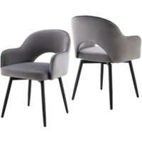 Wahson Esszimmerstühle 2er Set, Samt Stühle mit Metallbeine, Polstersessel 360°drehbar für Küche, Grau